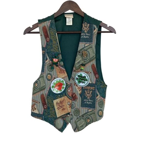 Back Road Blues St Patrick's Day Vest with 5 Pins - Size Medium - Picture 1 of 5